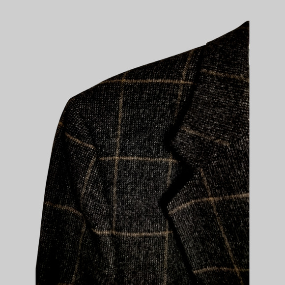 M545)Hart Schaffner Marx Two Button Brown Plaid Camel Hair Blazer 42R - Picture 3 of 10
